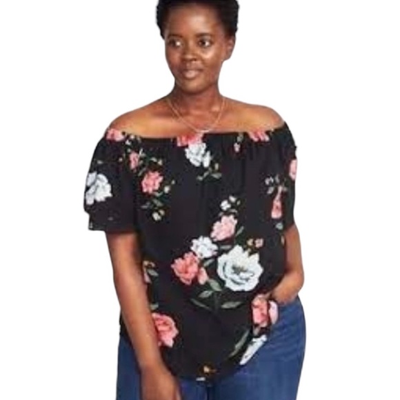 Old Navy Black Floral Print Off the Shoulder Top Size Small - Picture 5 of 5